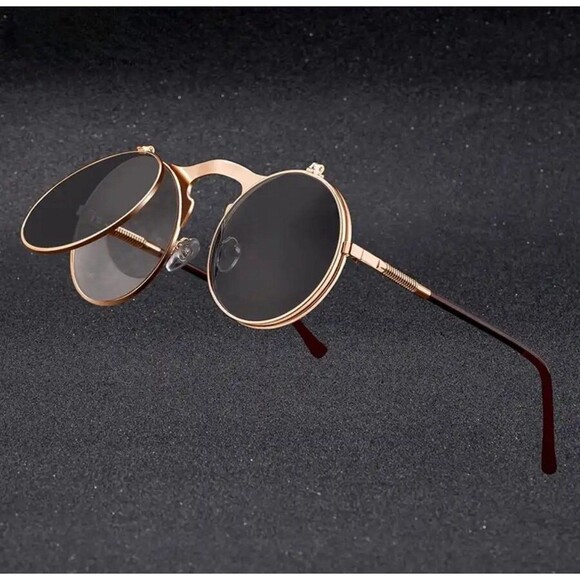 Vintage Steampunk Flip Sunglasses Retro Round Metal Sun Glasses for Men Women - Picture 1 of 6